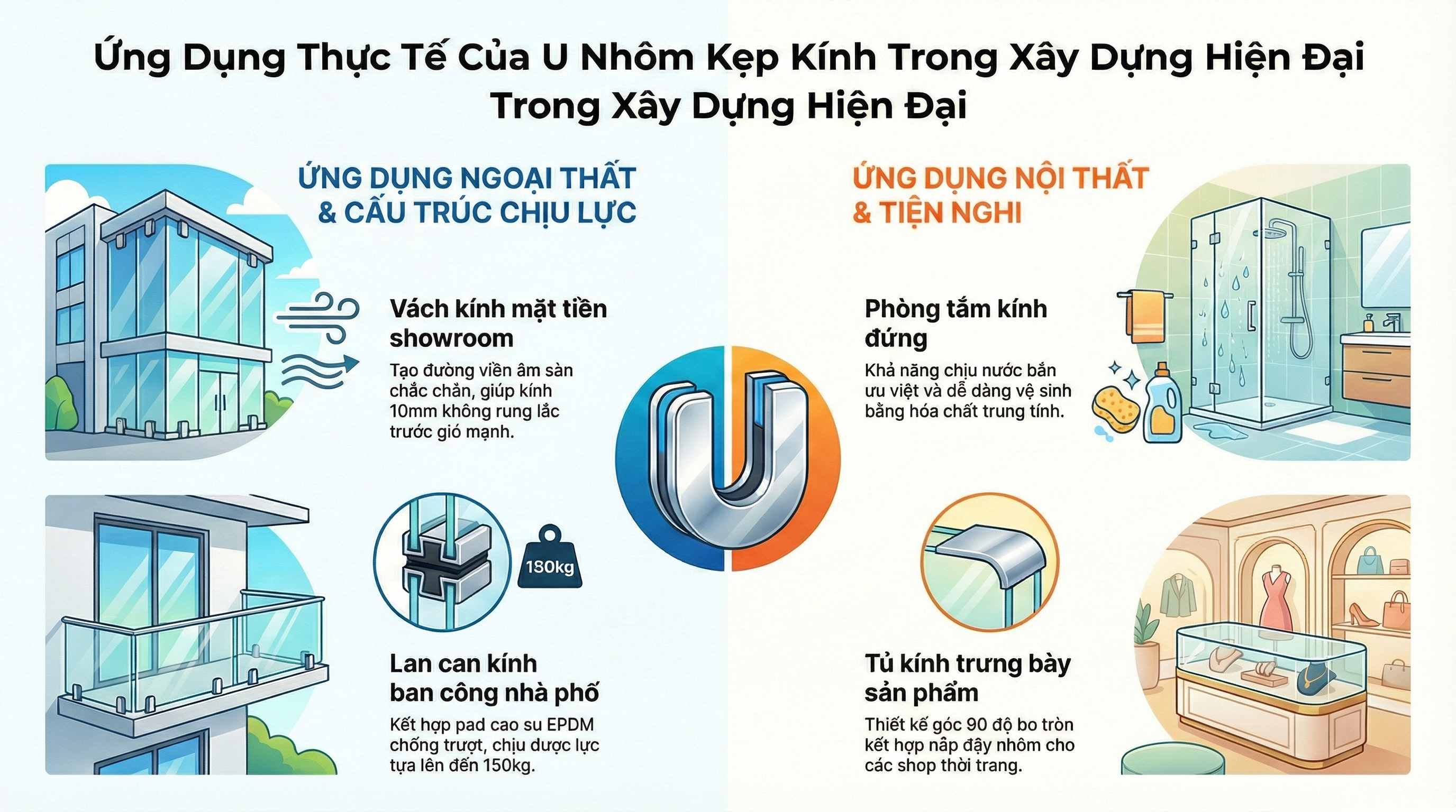 Ứng dụng thực tế của u nhôm kẹp kính